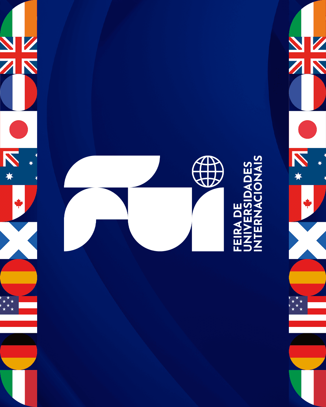 Banner da Feira de Universidades Internacionais do Sistema Etapa, com bandeiras de diversos países.