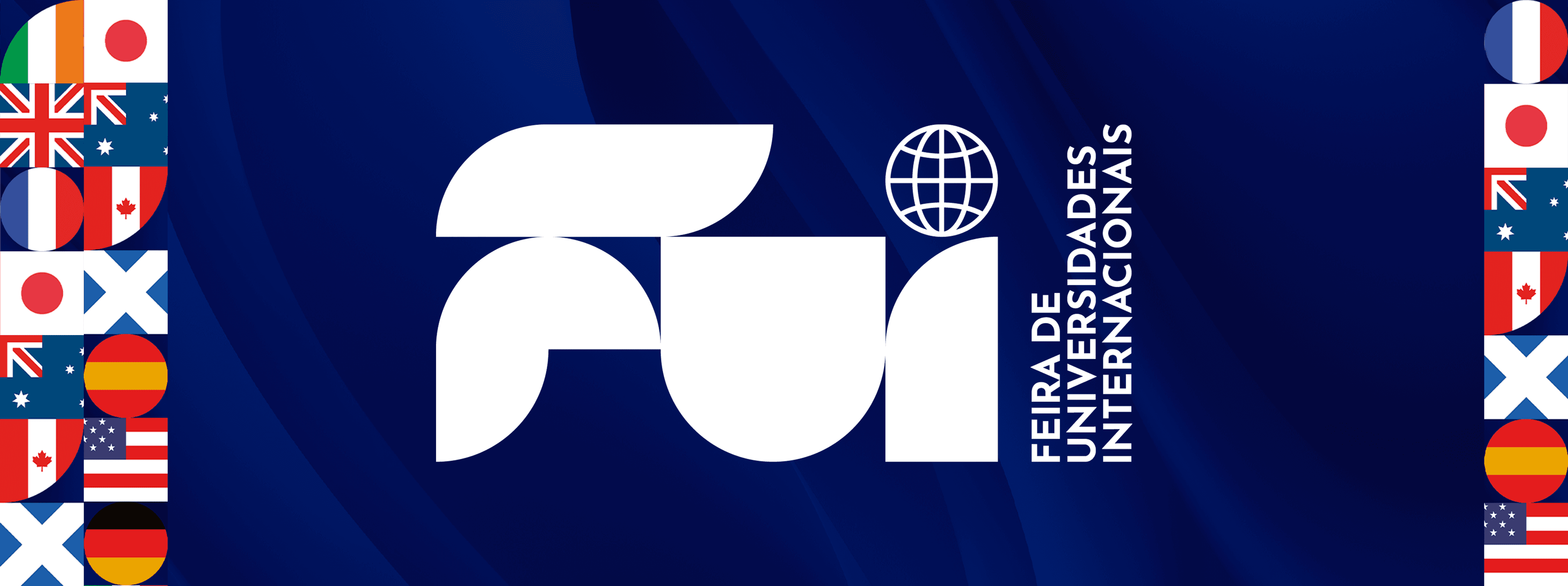 Banner da Feira de Universidades Internacionais do Sistema Etapa, com bandeiras de diversos países.