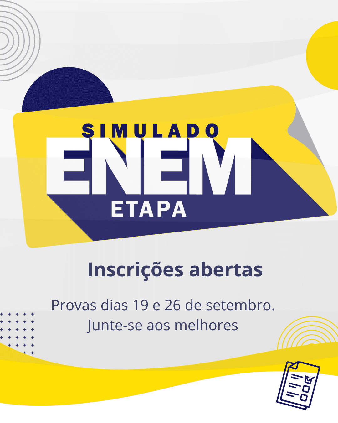 Banner do Simulado ENEM Etapa com inscrições abertas e provas nos dias 19 e 26 de setembro.