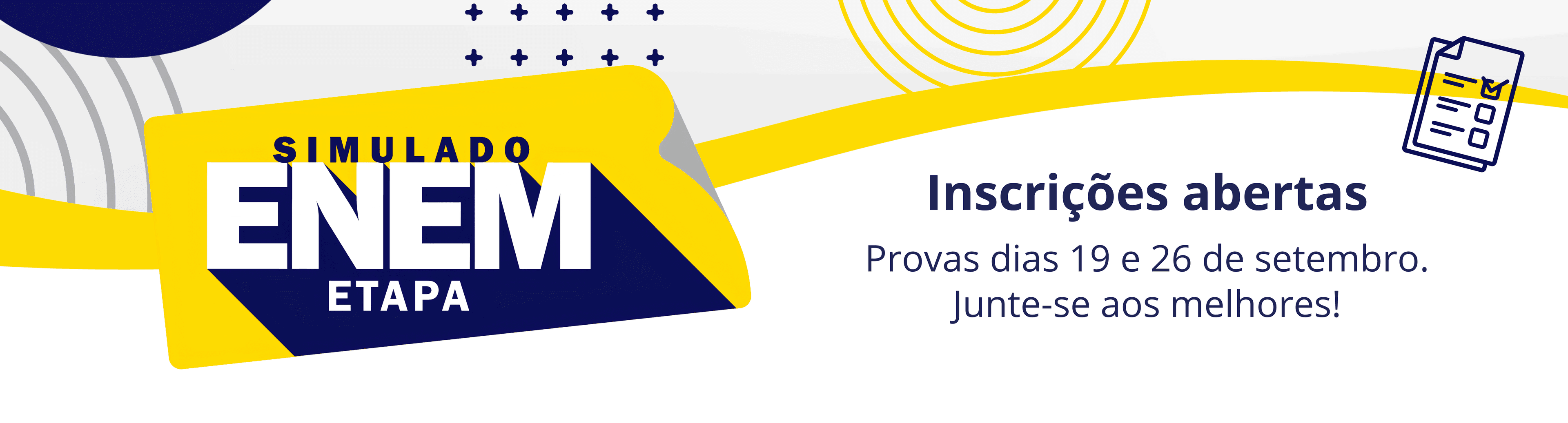 Banner do Simulado ENEM Etapa com inscrições abertas e provas nos dias 19 e 26 de setembro.